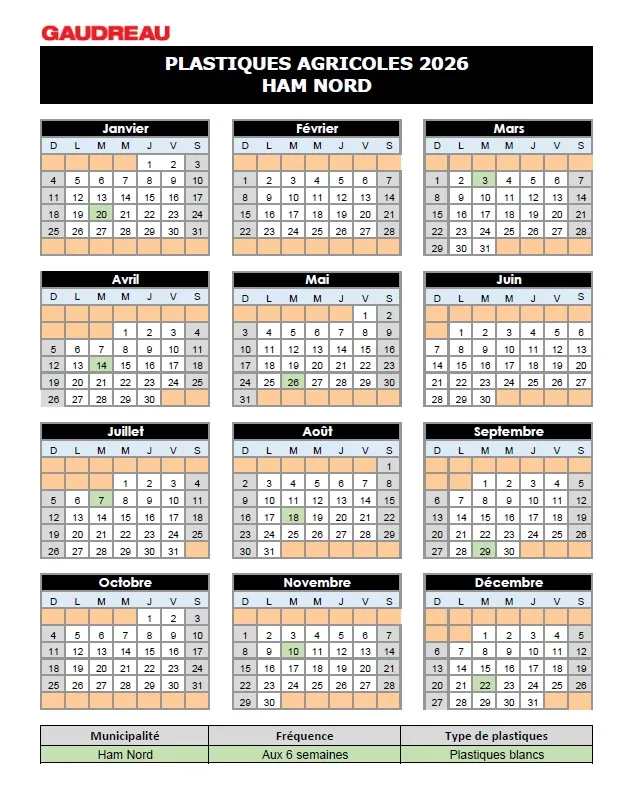 Calendrier collecte plastique agricole 2026