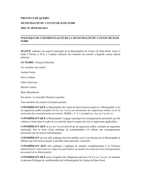 Politique de confidentialité de Ham-Nord